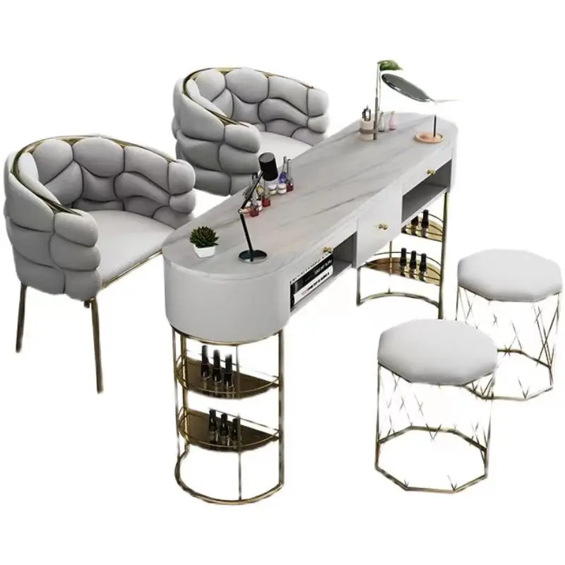 Luxury Nail Bar Salon Furniture Marble Table And ChairsTables Leg Metal Gold Side ManicureTable Set