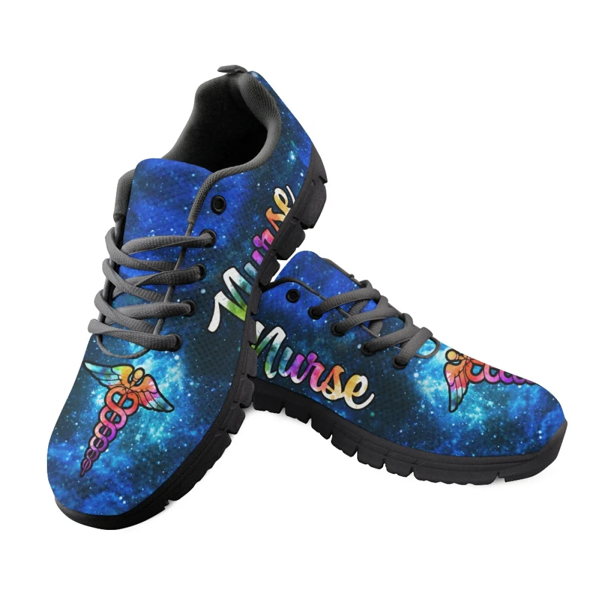 INSTANTARTS Cool Paramedic EMT EMS Print Ladies Mesh Shoes Casual Flats Galaxy Design Lace up Running Sneakers Zapatos Mujer