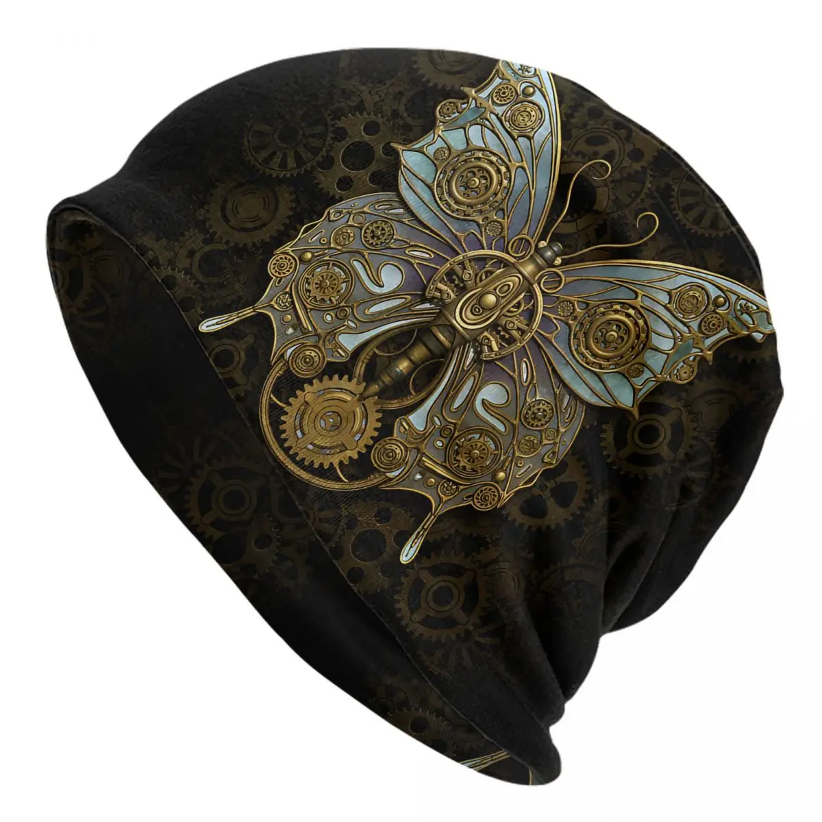 Steampunk Butterfly Golden Autumn Female Thin Beanies Double Used Warm Bonnet Hats