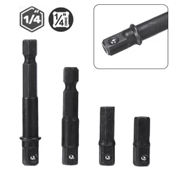 1/4pc 1/4Inch Drill Socket Adapter For Impact Driver Hex Shank To Square Socket Extension 25 30 50mm 65mm Sleeve Conversion Tool