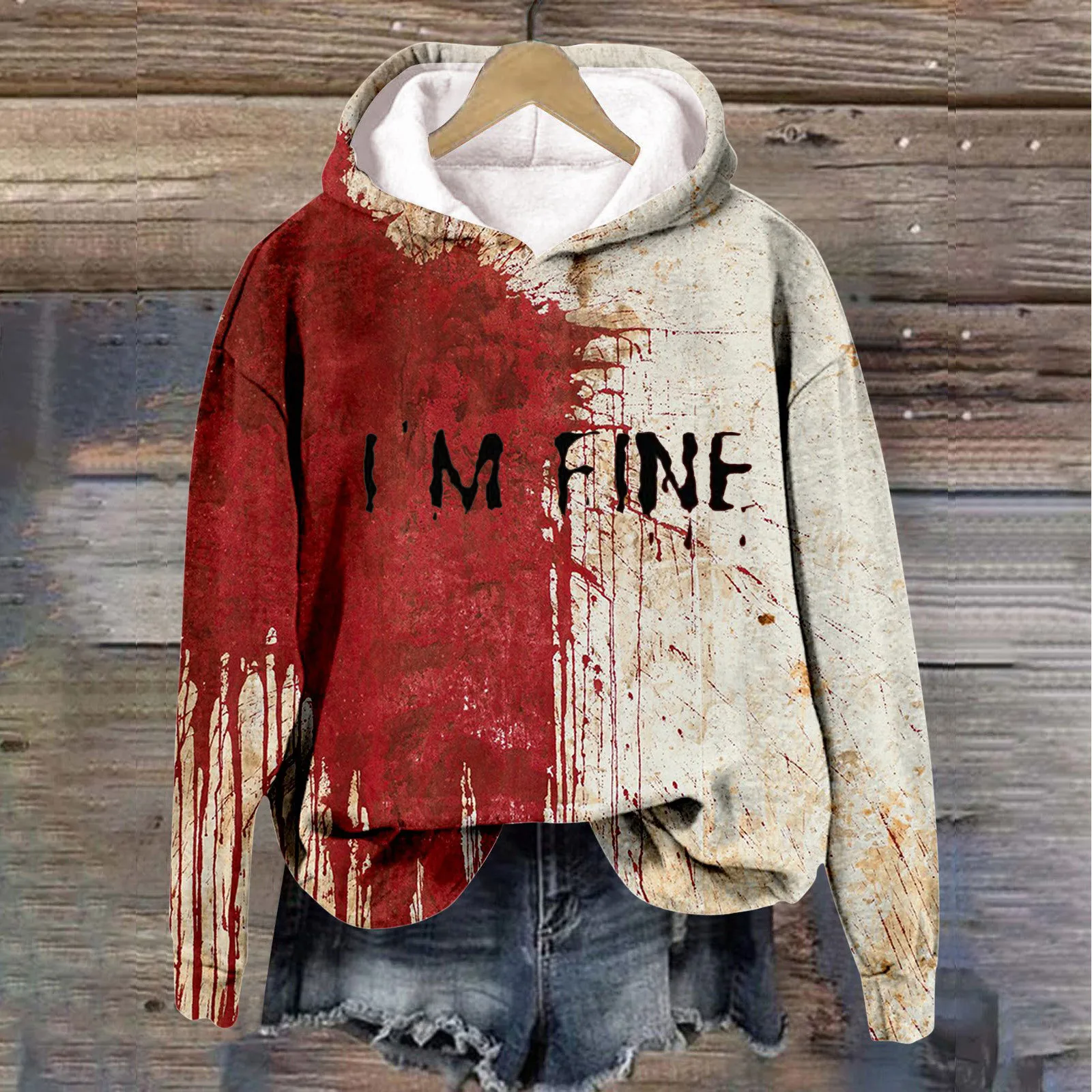 

Women's 2024 Halloween Autumn/Winter Trendy Sweater Bloody Letter Printed Hooded Sweatshirt Off Women's Fashion Sweatshirt