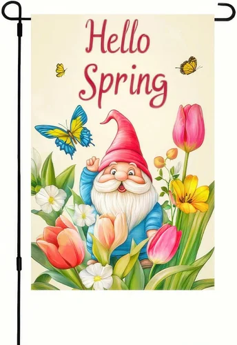 Hello Spring Garden Flag 12X18 Inch Double Sided Hello Spring Gnome Garden Flags HHJ LLG