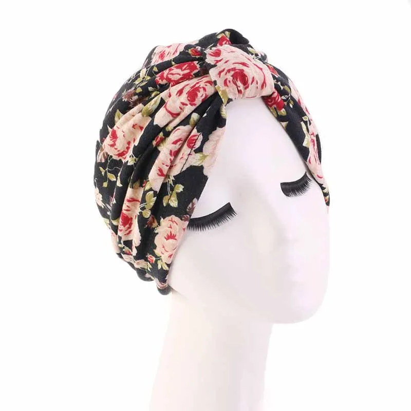 Muslim Women Turban Hijab Floral Printed Pleated Hat Chemo Cap Bandanas Islam Hair Loss Cover Beanies Bonnet Head Wrap Headband