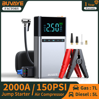 BUVAYE Air Compressor Jump Starter Power Bank Portable Tire Inflator 150PSI Air Pump for Motorcycle Battery Booster LED Light