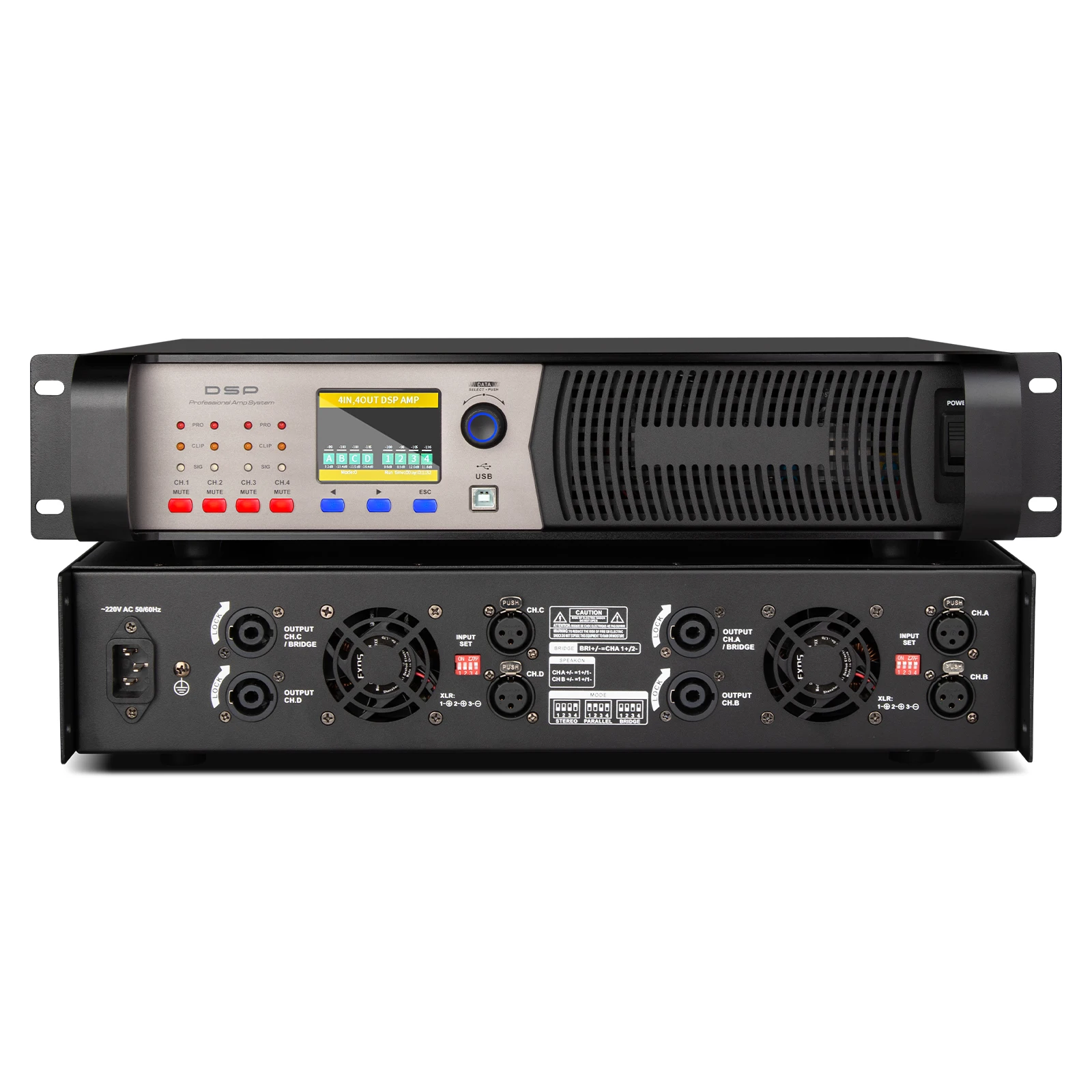 Professional 4-Channel Sound System Power Amplifier 600 Watts 4x600W Digital Amplifier With 4/8 Ohm Impedance Metal Shell Pro
