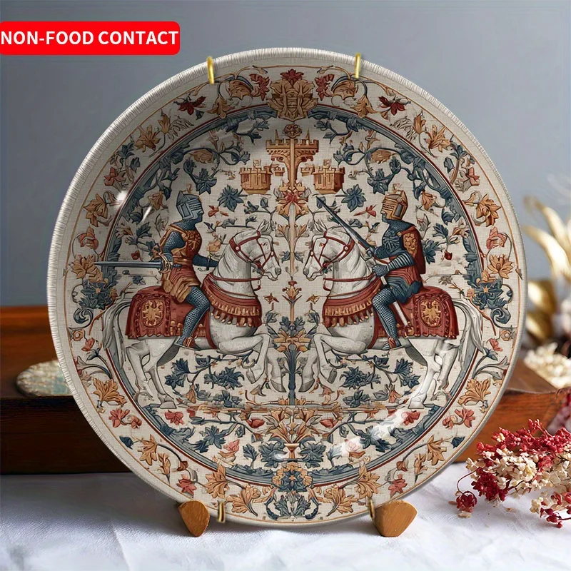 1pc Elegant Ceramic Decorative Plate - Vintage European Royal Court Art with Two Men Riding Horses, Non-Food Contact Decoration