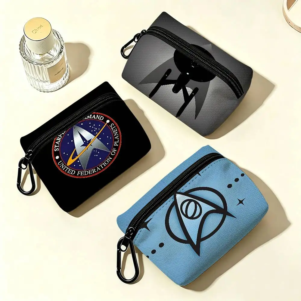 Star T-Treks Logo Lightweight Oxford Fabric Coin Purse Carabiner Hook Design Mini Card Key Organizer Bag