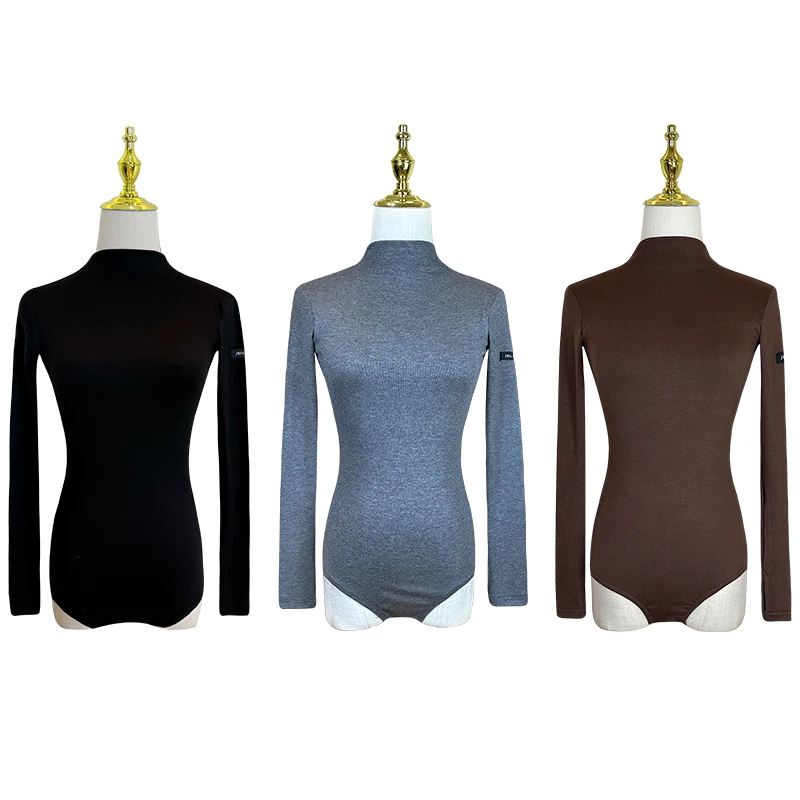 2025년 신상 여성용 라틴 댄스 탑 긴 소매 하이넥 바디수트 차차 룸바 탱고 성인 여성 라틴 댄스 의류 DQS21084