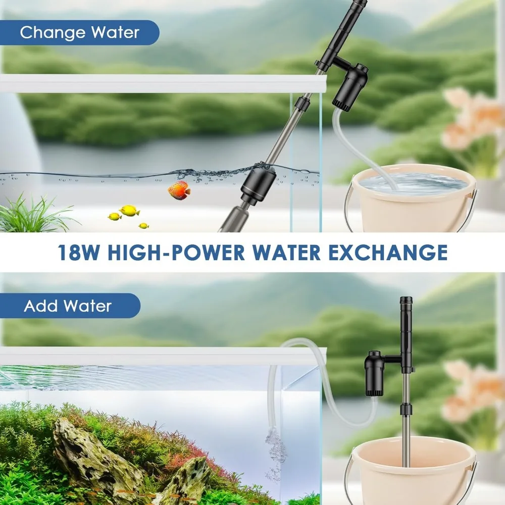 Bedee-aspiradora multifuncional 6 en 1 para pecera, aspirador de grava para cambiador de agua, limpiador de algas para lavado de arena, ducha de agua y Wat, 18W