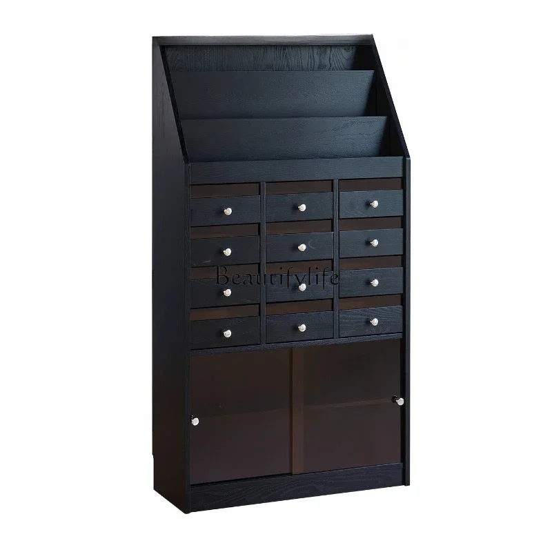 

Z.**Black retro solid wood living room multi-lattice drawer storage cabinet bedroom floor-to-ceiling medium antique style