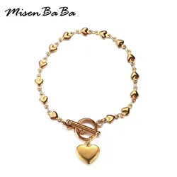 MisenBaBa New Style Stainless Steel Heart Shape Chain Bracelet For Women Girls New Style Toggle Heart Bracelets Trendy Jewelry