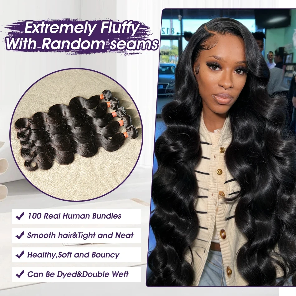 

Волнистые пучки натуральных человеческих волос Body Wave, 100% натуральные, 30-40 дюймов, необработанные, бразильские, для наращивания, кудрявые пучки