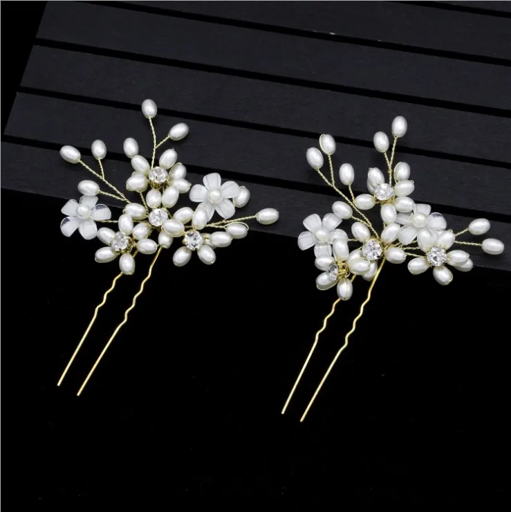 Bridal Crystal Pearl Flower Hair Pins Wedding Party Pageant Hairpins Bridesmaid Bride Headpiece Hair Jewelry Accessories