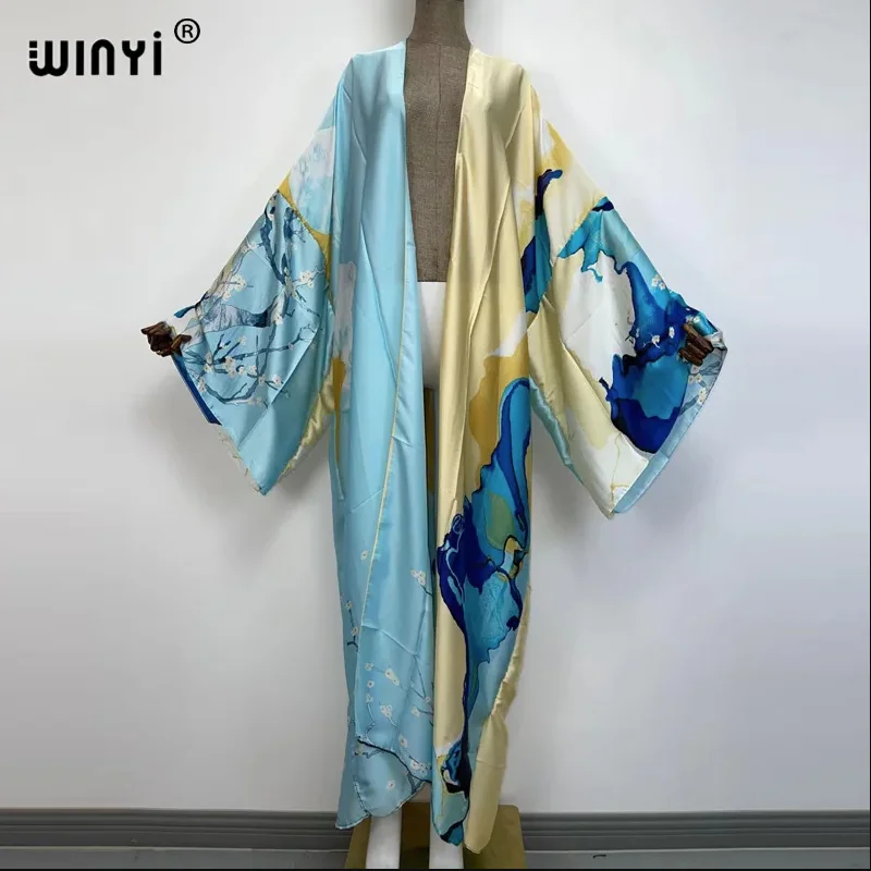 WINYI Catwalk Kimono Women Printed Bubble 2026 Coat Long Sleeve Cardigan Abaya Dubai Luxury Beachwear Cover Up Boho Dress Caftan 3