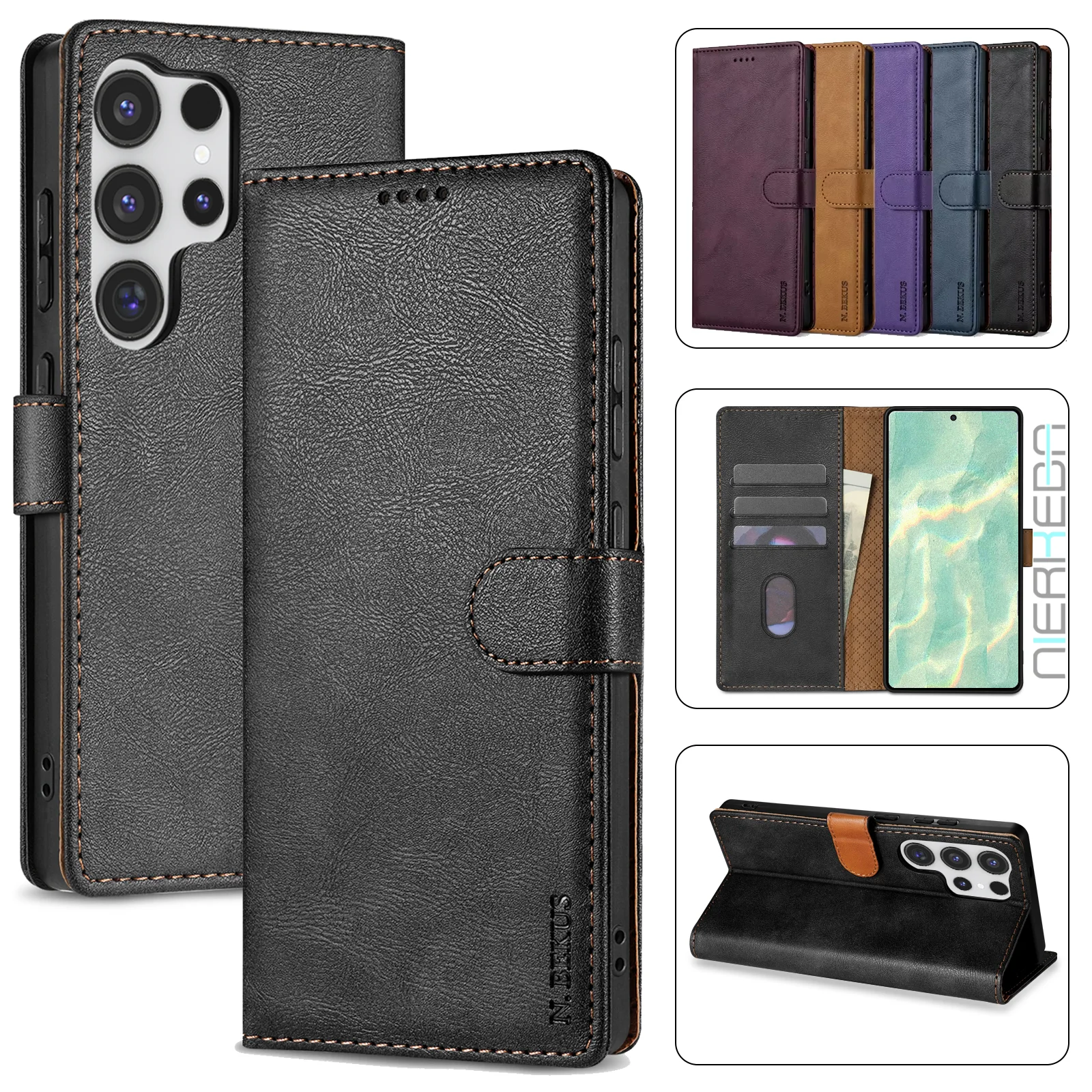 Leder-Business-Flipcase für Samsung Galaxy S26 S25 Ultra S24 S23 FE Plus A17 A37 A57 A16 A26 A36 A56 A07 Brieftaschen-Handyhülle