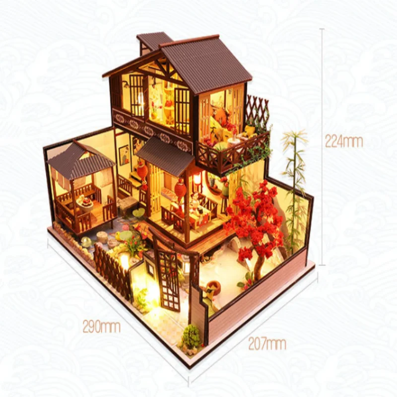 OUZEY Oriental Forest Retreat DIY، منزل خشبي ثلاثي الأبعاد، نموذج عتيق كبير للمراهقين #6