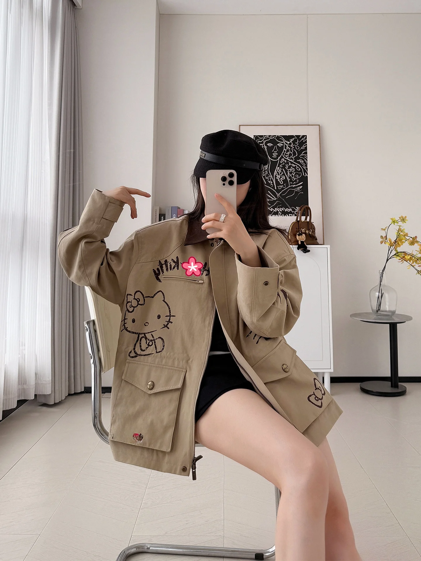 

Heavyweight HelloKit fiti Sle Cotton Jaet Women's Loose Pure Cotton Windbreaker New 2025 Autumn Faion Ladies' Coat