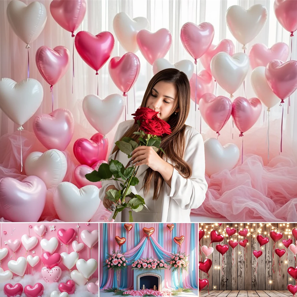 

MOON.QG Backdrop Balloon Floral Cloud February 14 Valentine's Day Pink Curtain Photo Background Wall Photography Wedding Poster