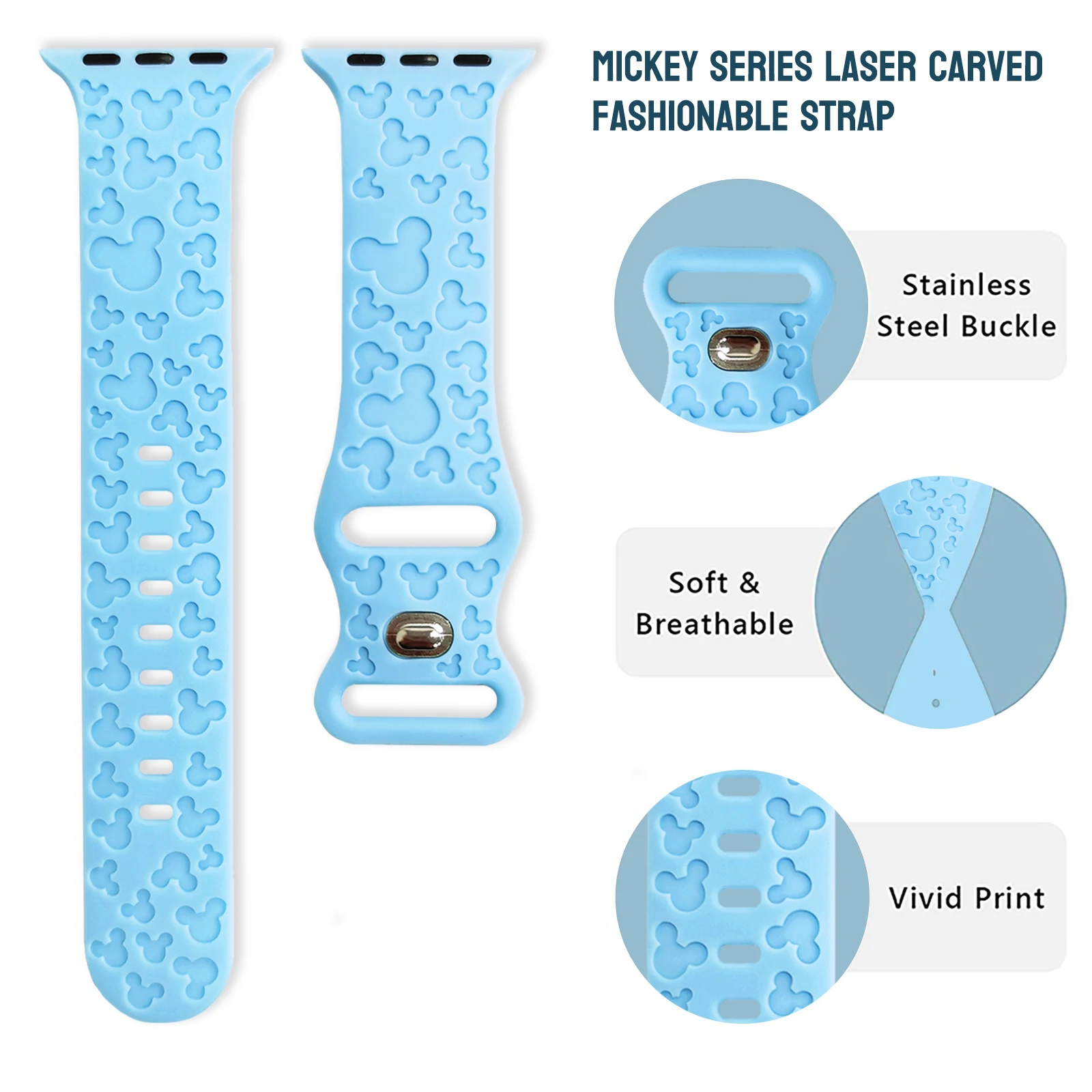 MINISO ميكي حزام ساعة مطبوع لساعة أبل 11 10 9 8 سوار سيليكون قابل للاستبدال لساعة iWatch 38 مللي متر 40 مللي متر 41 مللي متر