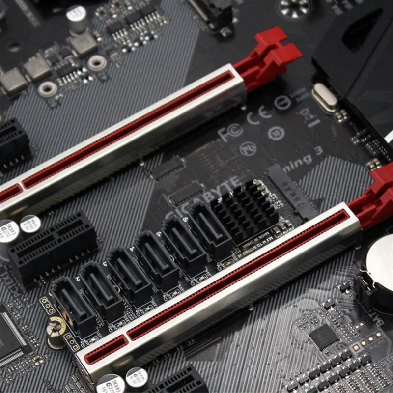 M.2 MKEY PCI-E Riser Card M.2 NVME to SATA3.0 PCIE to SATA 6Gpbsx6-Port Expansion Card ASM1166 Support PM Function