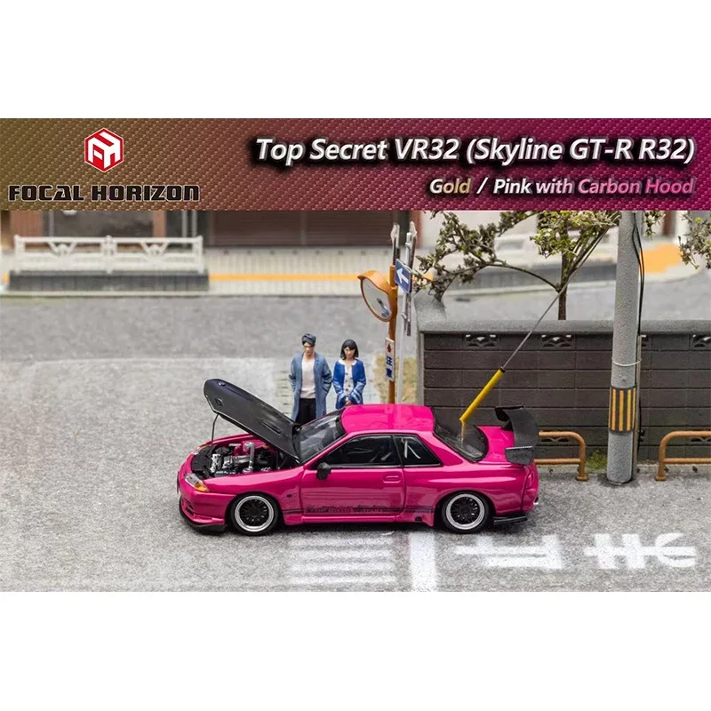 

Focal Horizon 1:64 Top Secret Skyline GTR R32 VR32 Carbon Hood Diecast Diorama Car Model Collection Miniature Toys