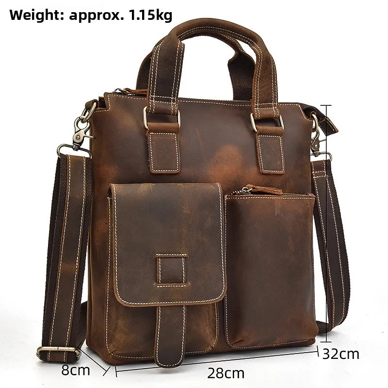 

Autumn Winter Men's Genuine Leather Handbag Vertical A4 Briease Casual Crossbody Busin Single oulder Bag