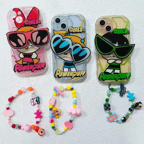 Cute Powerpuff Girls Bracelet Case for Samsung Galaxy S25 Ultra S24 FE S23 S22 Plus A56 5G A55 A15 A16 A36 A54 A34 A53 A35 A14