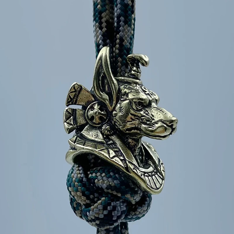 Latest Ancient Egypt Death God Jackal Head Brass EDC Knife Beads DIY Paracord Woven Lanyard Pendants Jewelry Outdoor Accessories