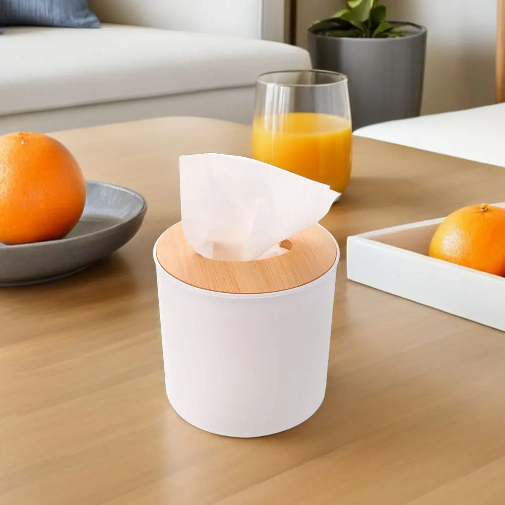 

3pcs Bamboo Tissue Box Cover Round Holder For Bathroom Kitchen Office Desktop Storage Organizer Napkin Container Case