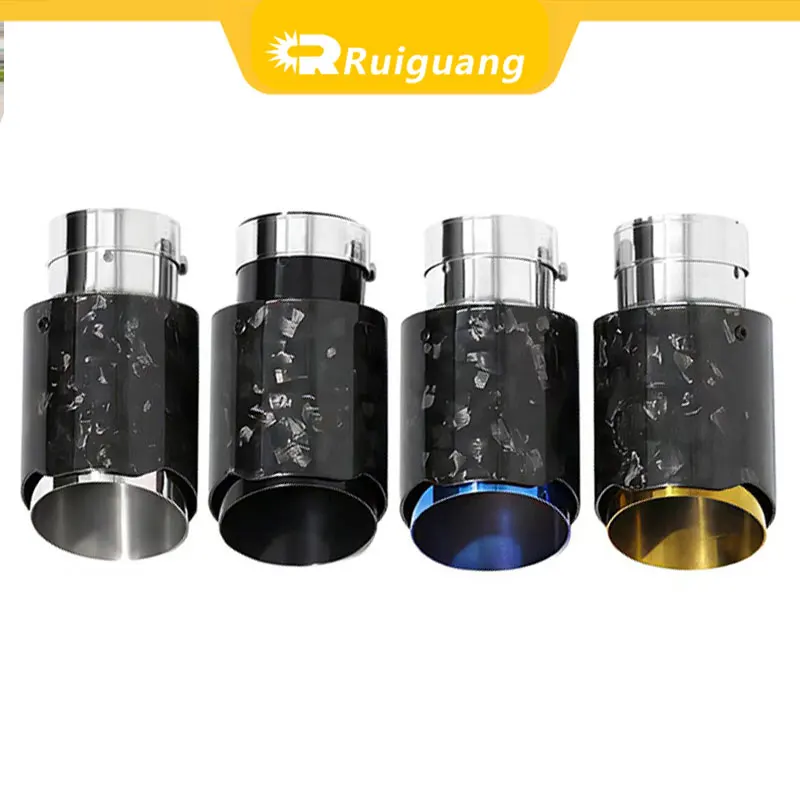 1 Pcs Universal Car Satin Carbon Fiber Tail Throat Stainless Steel Bright Black Twill Glossy Exhaust Tip Blue Gold and AK Logo