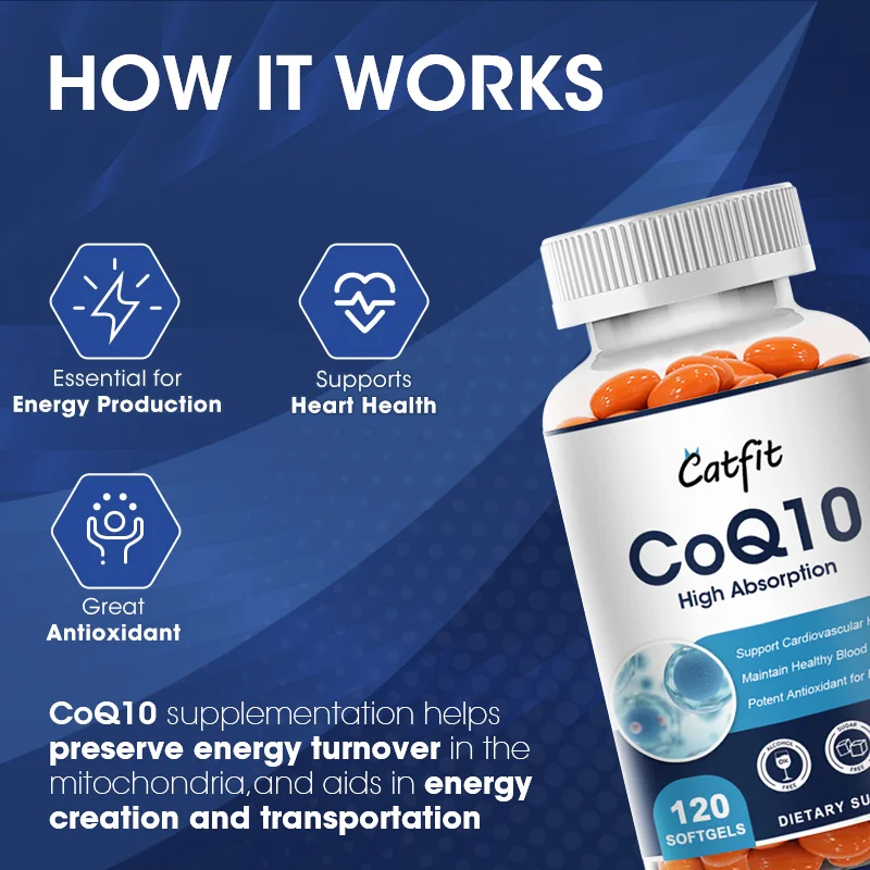 COQ10 Coenzyme Q10 Capsules Ultra High Absorption COQ10 Blood Vessels&Heart Health Blood Pressure Balance for Old People