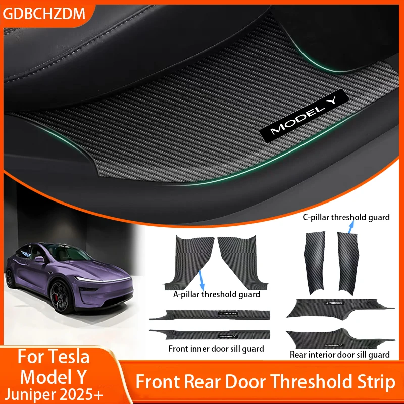 2 4 8Pcs For Tesla ModelYL/Y Juniper2025 ABS Front Rear Door Sill Protector Threshold Strip Anti-kick Guard Panel Waterproof Pad