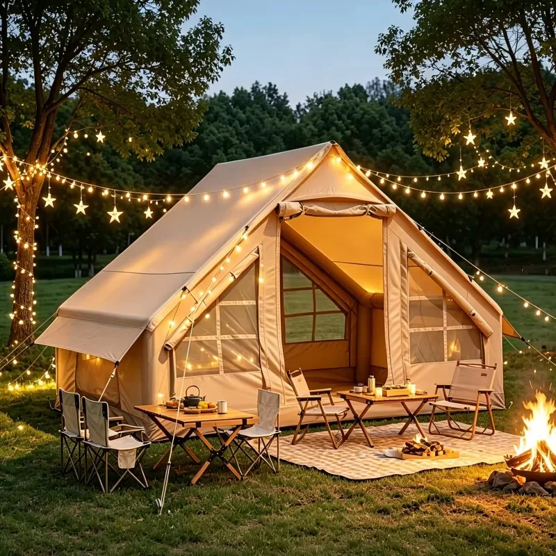 

Luxury Portable 6.3 Square TC Cotton PVC Four-Season Double Layer One Bedroom Inflatable Air Outdoor Camping Tent