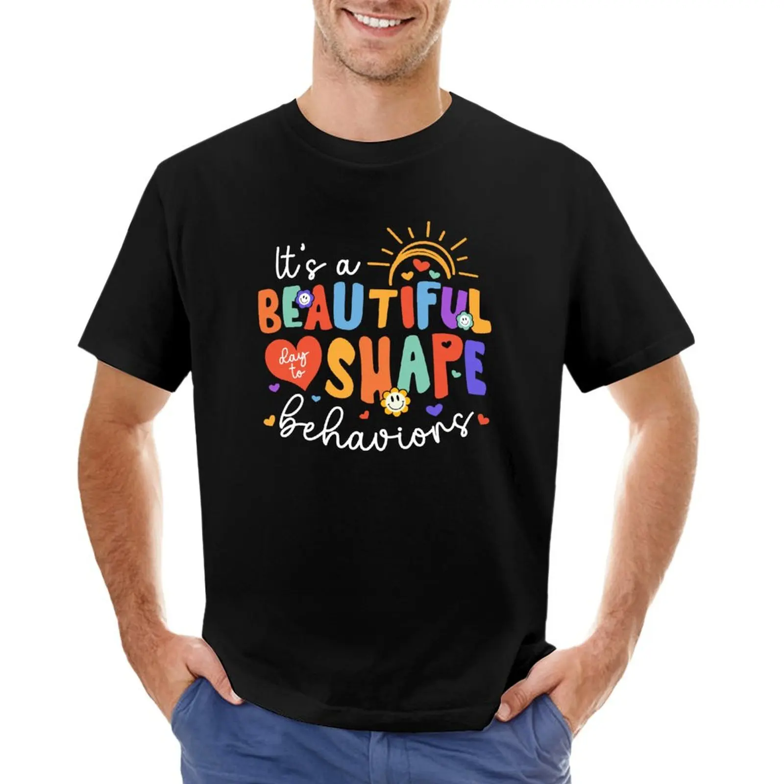 It's A Beautiful Day To Shape Behaviors Therapist Retro Groovy RBT Crew ABA Therapy Squad T-Shirt