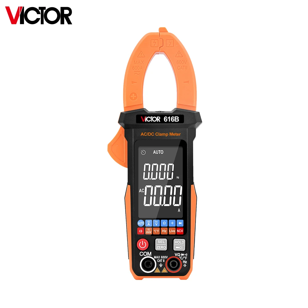 Victor 616B DIgital Clamp Meter Mini Big Screen Reverse 6000 Count Ohm Capacitance Frequency Temp Full Function Clamp Meter