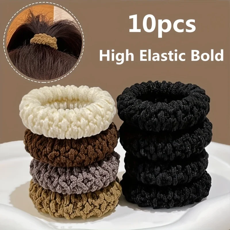 A Set of 5/10High Elastic Thick HairBands Hair rope Suitable for Ladies-Elegant and Sweet Solid Color Bun Tie Multi-Color Option