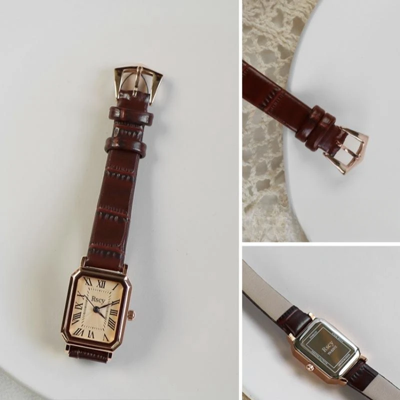 RSCY watch women's niche design light luxury retro belt small dial student lady small square watch