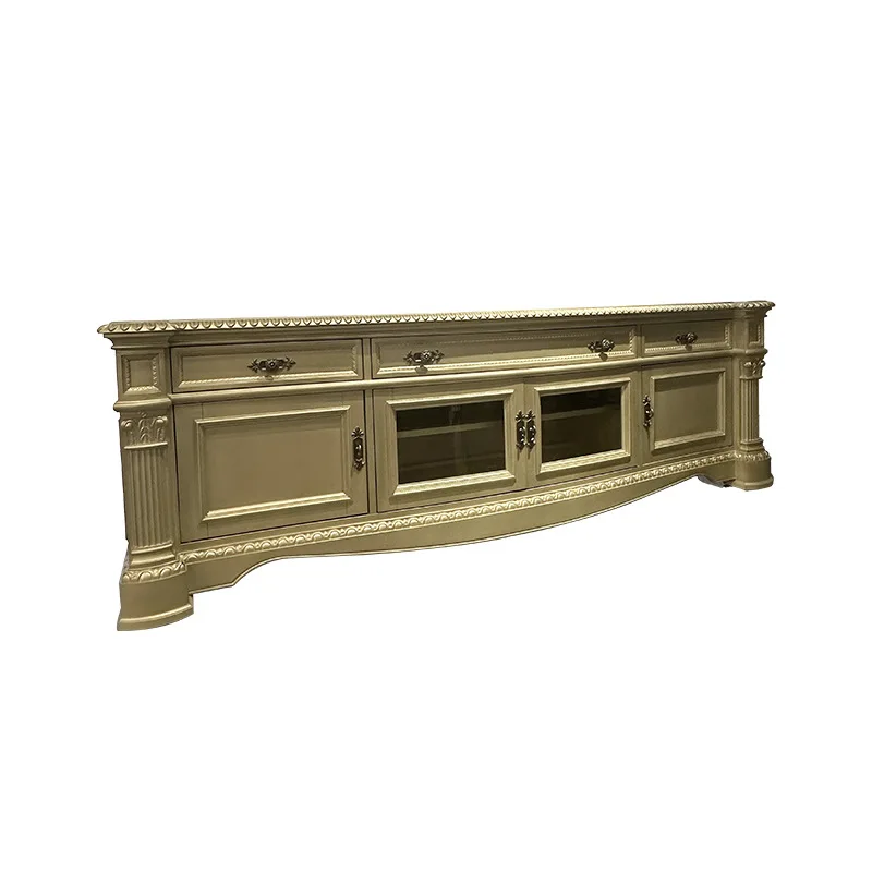 French TV cabinet combination luxury full solid wood carving flower living room size apartment furniture