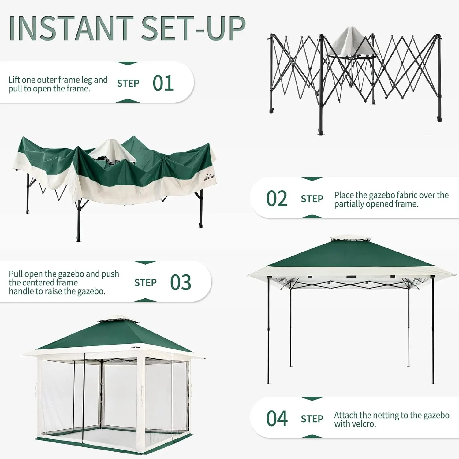 Instant Pop Up Patio Gazebo with Full Netting for Family Parties and Outdoor Activities(Green)