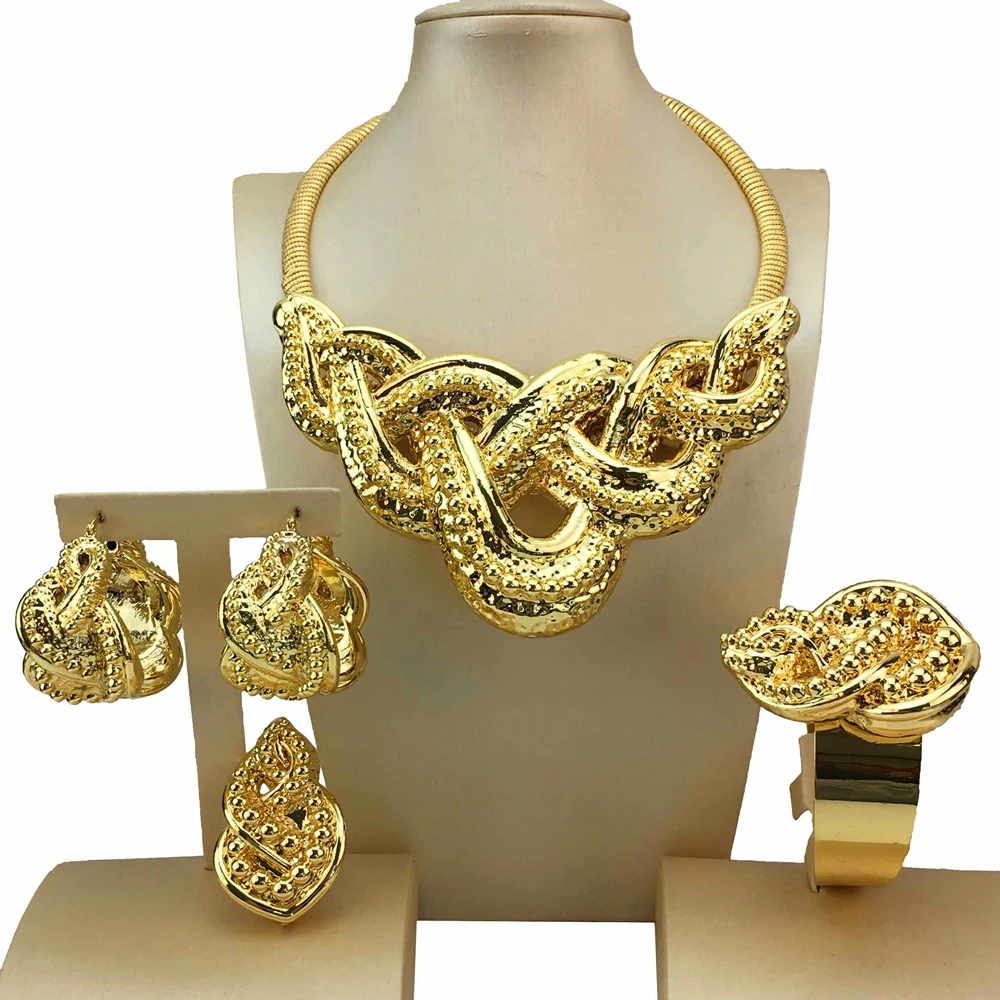Hot Selling Italian Gold Plated Jewelry Women\'s Wedding Party Banquet Big Pendant Light Weight Bold Jewelry Sets FHK18180