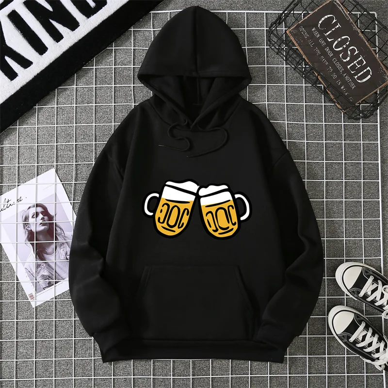 

Simple Beer Cheers Pattern Unisex Hoodies 3D Print Creative Design Long Sleeved Clothes Fashion Comfortable Hooded Pullover Tops