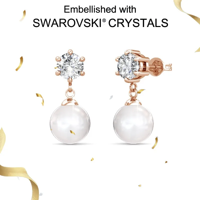 

Daisini 925 Sterling Silver 2025 Bridal Wedding Pearl Pendant Earrings with Swarovski Crystals Waterdrop Shaped Jewelry