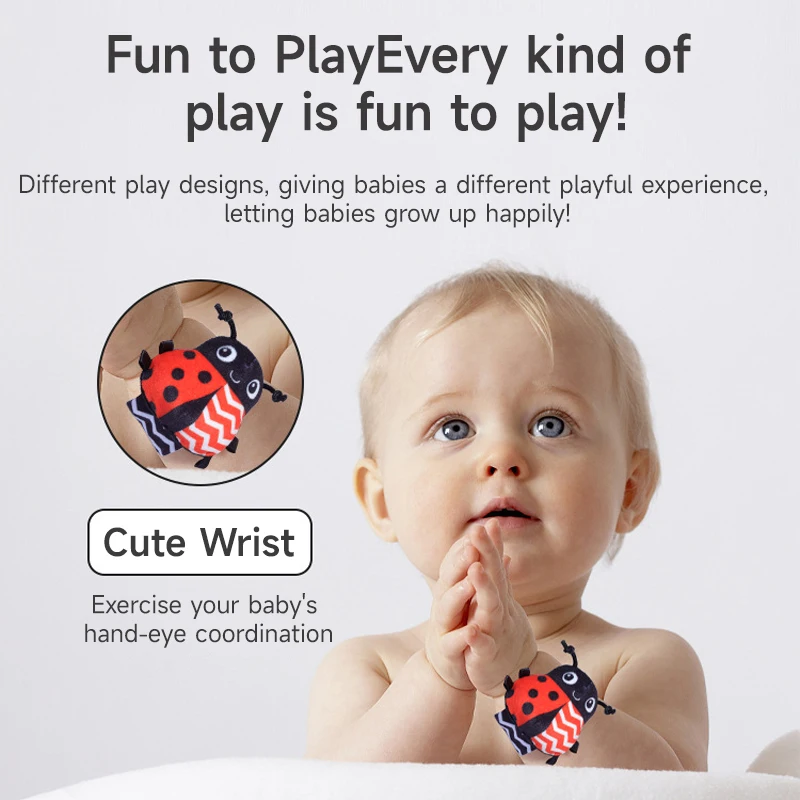 0-12 Months Baby's Make Sounds Rattle Sensory Insect Cartoon Animal Socks Wrist Strap Toys Early Educational Learning Toys Gifts