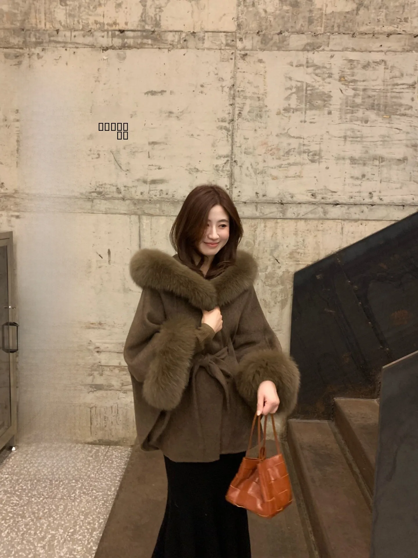 

one Double-Sided Woolen ort Coat with Fur Collar Casual Sle Thiened Winter Outerwear for Young Women
