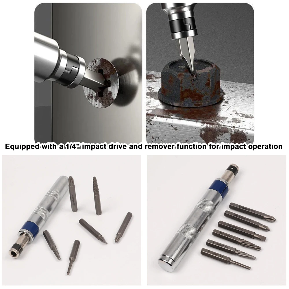 6in1 Screwdriver Set 1/4-inch Impact Drive Rusted Stuck Broken Fasteners Remover with Complete Specifications Repair Tool