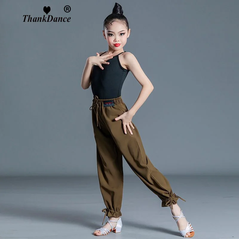 여아 라틴 댄스 의상 볼룸 댄스웨어 표준 살사 팬츠 수트 어린이 댄스 대회용