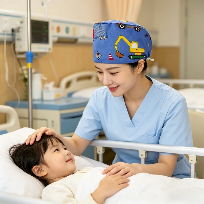 Breathable Cartoon Printed Pure Cotton Surgical Cap, Universal Head Cap for Male and Female Medical Staff in The Operating Room