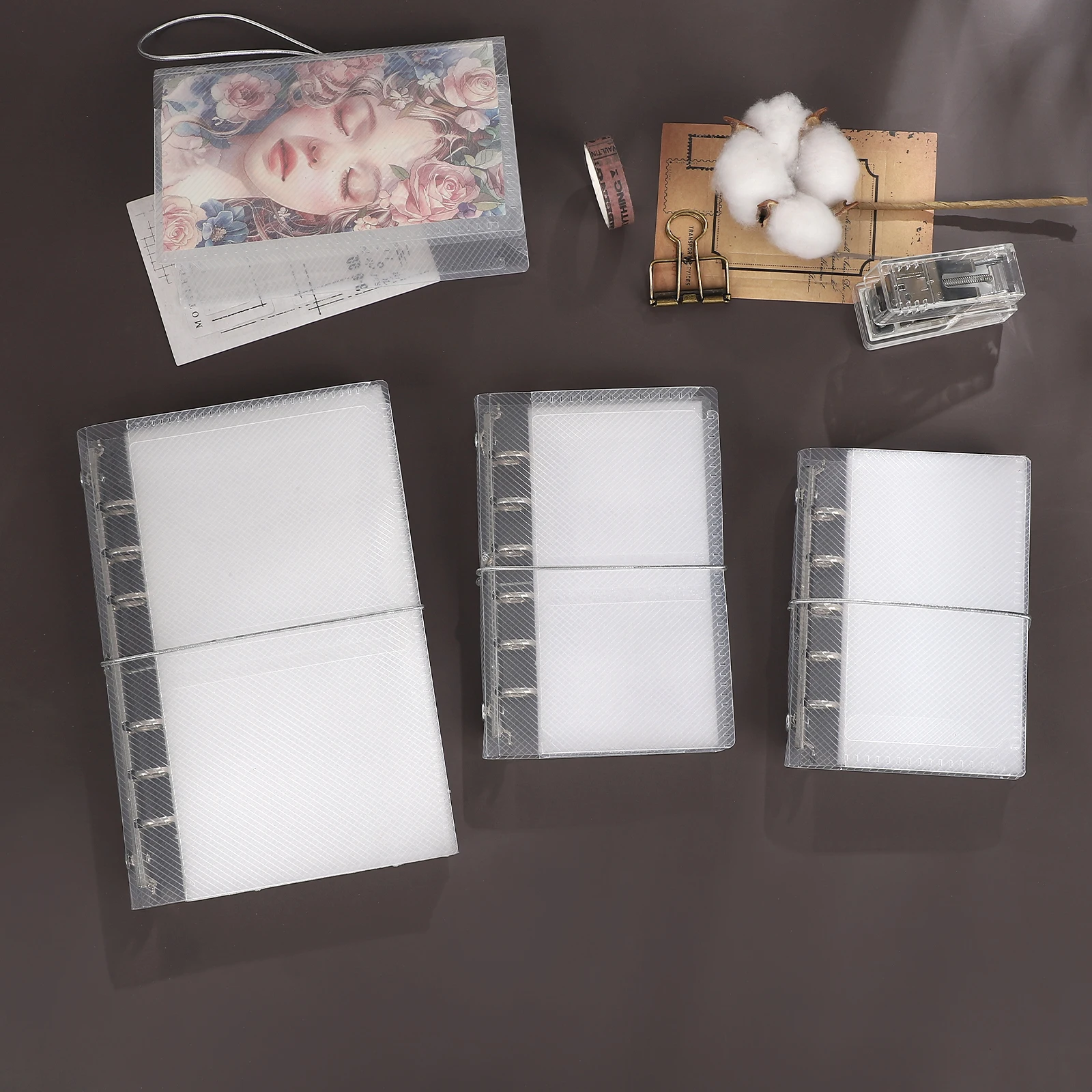 Twill PP Three-fold Loose Leaf Notebook Case Transparent Manual Storage Shell Creative DIY Journal Material Collage Stationery