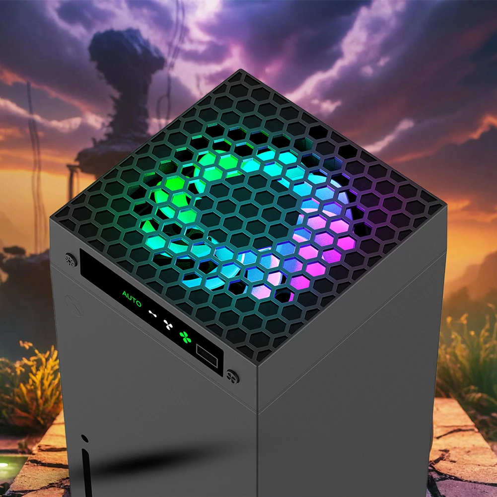 RGB Temperature-Controlled Cooling Fan System 3 Levels Adjustable Speed with Headset Holders USB Port for Xbox Series X Host