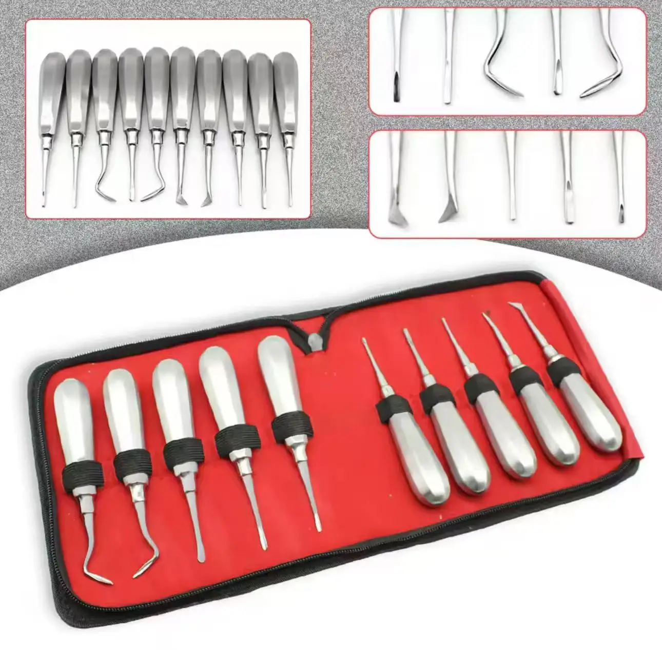 DENILK 10pcs Dental Elevator Teeth Extraction Tooth Extracting Forceps Stainless Steel Curved Root Lift Elevator Dentist Surgica